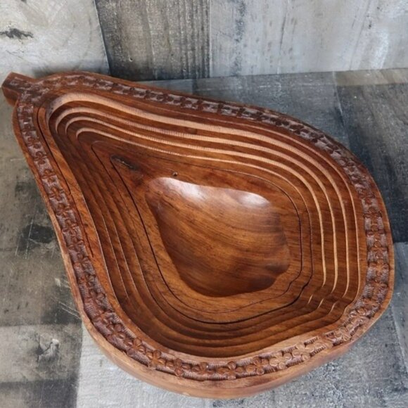 Pear Shaped Wood Collapsible Fruit Bowl Kitchen Decor Wooden - Picture 1 of 9